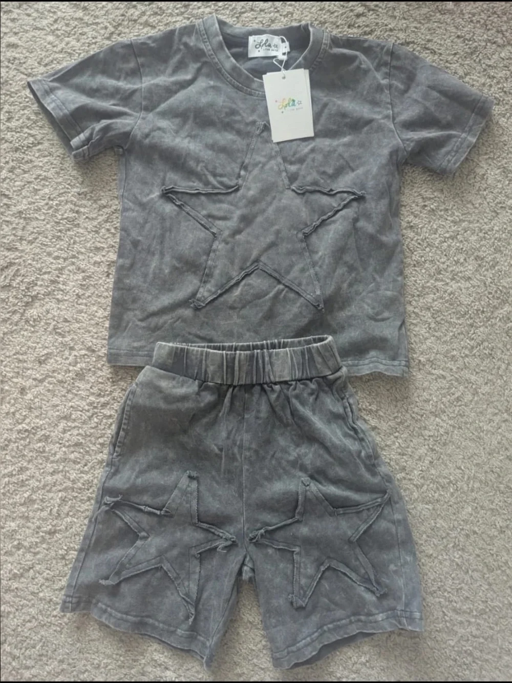 Lola + The Boys Boys Grey Star Terry Short Set - Dusty Blue/Gray